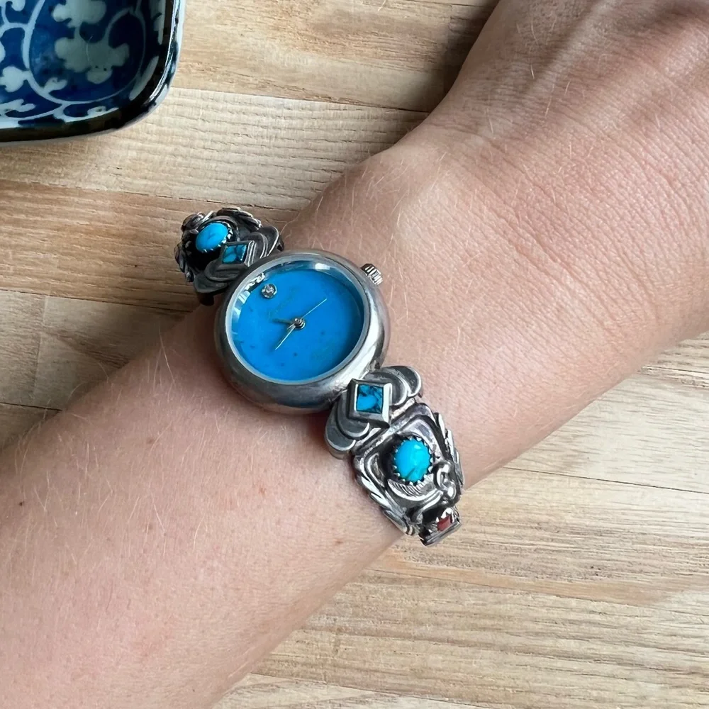 Lucoral ladies Sterling silver Native American watch wings turquoise watch